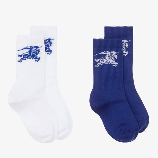 Burberry-Blue & White EKD Cotton Socks (2 Pack) | Childrensalon