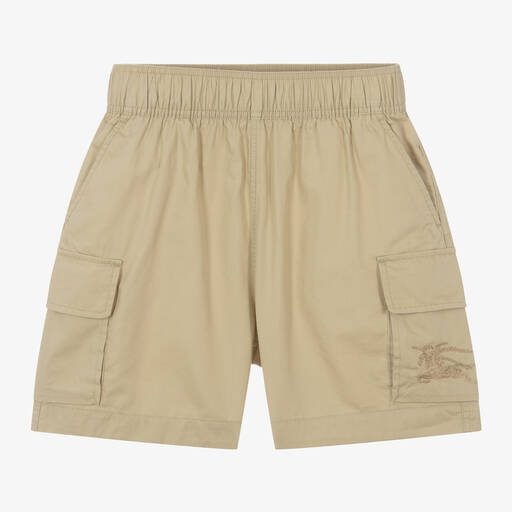 Burberry-Boys Beige Cotton Cargo EKD Shorts | Childrensalon