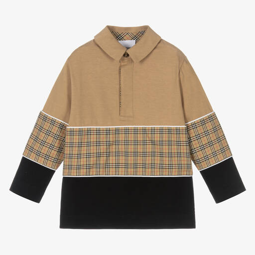 Burberry-Boys Beige Cotton Polo Top | Childrensalon