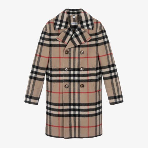 Burberry-Бежевое шерстяное пальто Vintage Check для мальчиков | Childrensalon