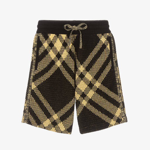 Burberry-Boys Black & Yellow Cotton Knit Shorts | Childrensalon