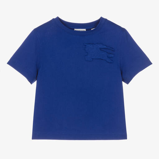 Burberry-Boys Blue Cotton EKD T-Shirt | Childrensalon