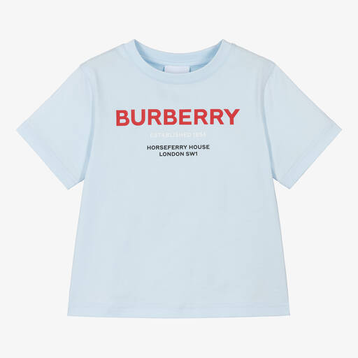 Burberry-Boys Blue Cotton Horseferry T-Shirt | Childrensalon