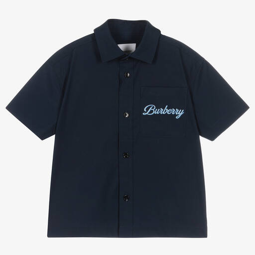 Burberry-Boys Blue Cotton Logo Shirt | Childrensalon