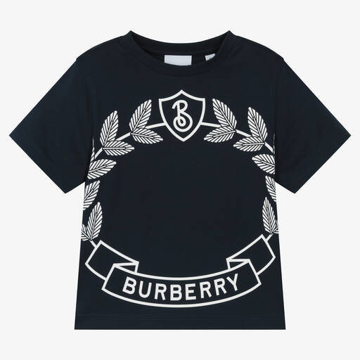 Burberry-Синяя хлопковая футболка с гербом | Childrensalon