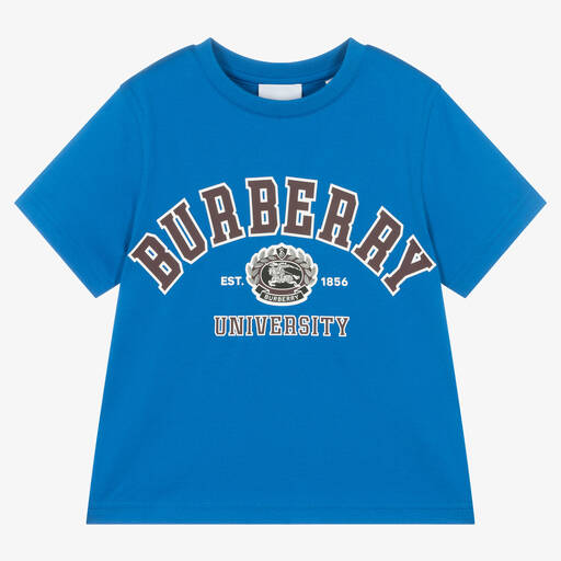 Burberry-Boys Blue Cotton Varsity T-Shirt | Childrensalon