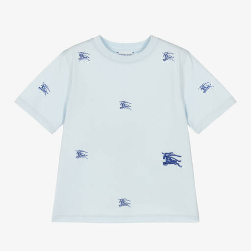 Burberry-Boys Blue EKD Organic Cotton T-Shirt | Childrensalon