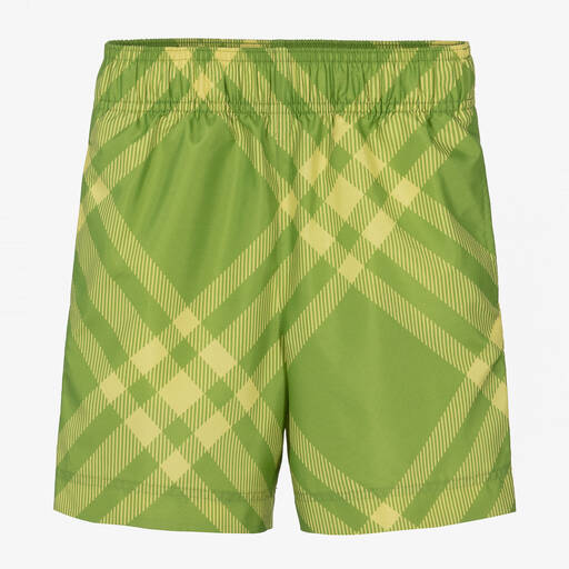 Burberry-Boys Green Check Swim Shorts | Childrensalon