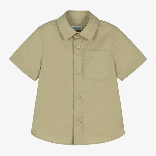 Burberry- قميص EKD قطن وليوسيل لون أخضر للأولاد | Childrensalon
