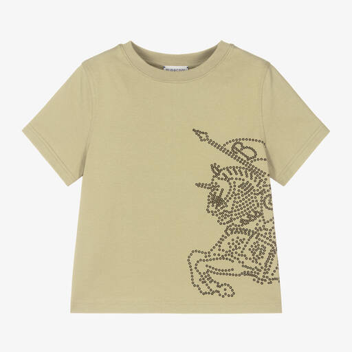 Burberry-Boys Green EKD Organic Cotton T-Shirt | Childrensalon