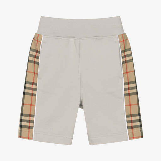 Burberry-Boys Grey & Beige Vintage Check Shorts | Childrensalon