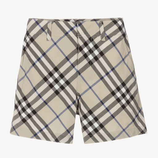 Burberry-Boys Grey Check Cotton Shorts | Childrensalon