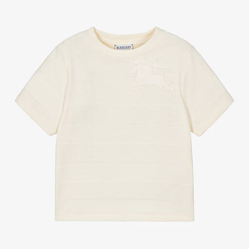 Burberry-Boys Ivory Cotton EKD T-Shirt | Childrensalon