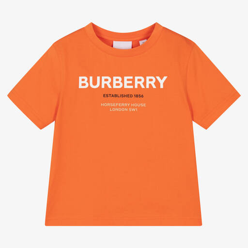 Burberry-تيشيرت قطن لون برتقالي للأولاد | Childrensalon