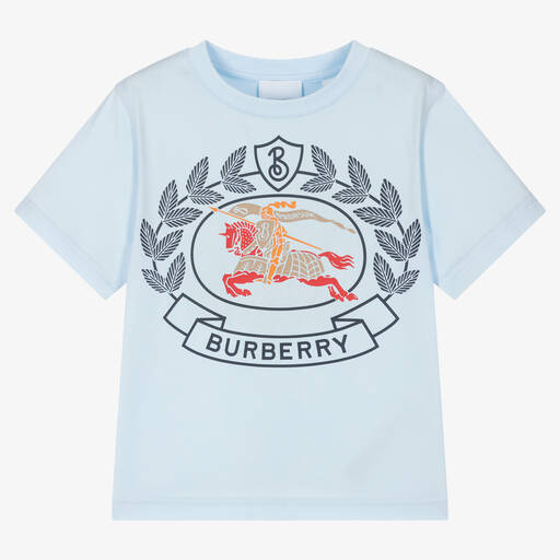 Burberry-تيشيرت قطن لون أزرق باهت للأولاد | Childrensalon