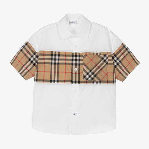 Burberry-Бело-бежевая рубашка из хлопка для мальчиков | Childrensalon