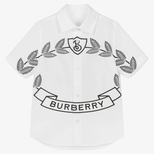 Burberry-Boys White Cotton Oak Leaf Crest Shirt | Childrensalon