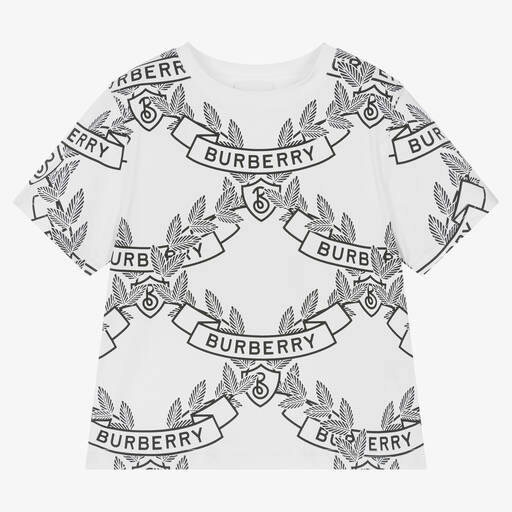 Burberry-Boys White Cotton Oak Leaf Crest T-Shirt | Childrensalon