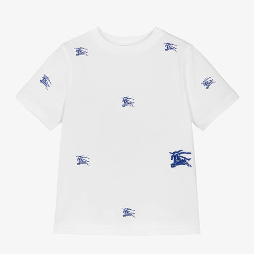 Burberry-Boys White EKD Cotton T-Shirt | Childrensalon
