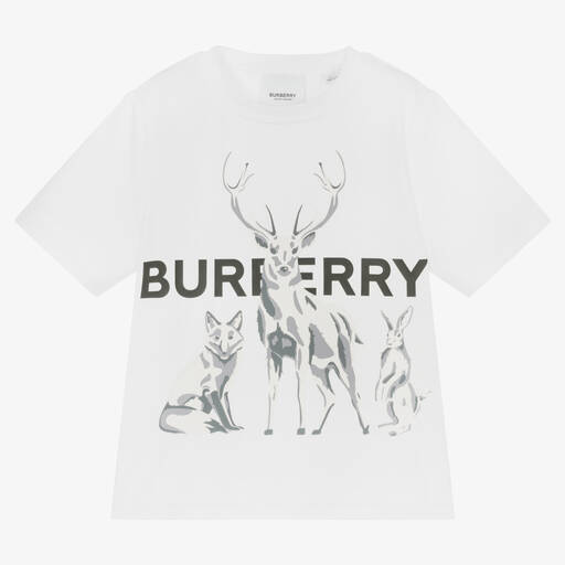 Burberry-Boys White Logo T-Shirt | Childrensalon