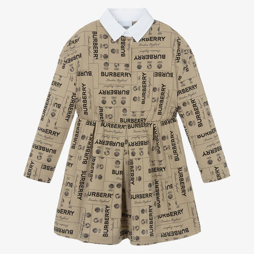 Burberry-فستان قطن كاروهات لون بيج اركايف | Childrensalon