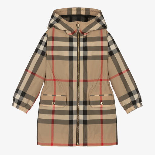 Burberry-Girls Archive Beige Oversized Check Coat | Childrensalon