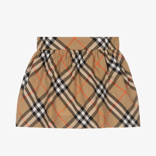 Burberry-Girls Beige Check Cotton Skirt | Childrensalon