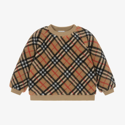 Burberry-Girls Beige Check Fleece Sweatshirt | Childrensalon