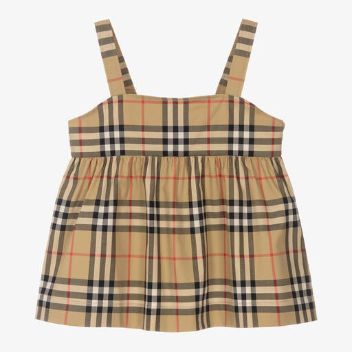 Burberry-Бежевая блузка в клетку для девочек | Childrensalon
