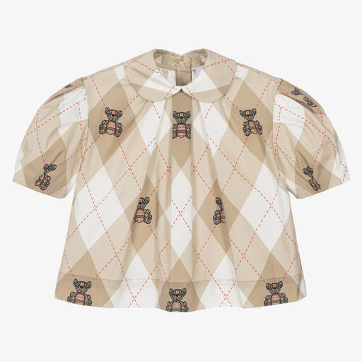 Burberry-Бежевая хлопковая блуза в ромбик | Childrensalon