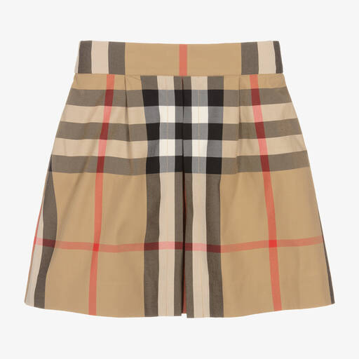 Burberry-Girls Beige Cotton Check Skirt | Childrensalon