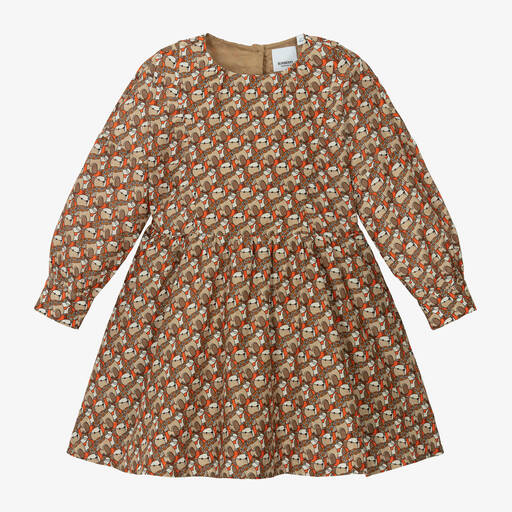 Burberry-Girls Beige Cotton & Silk Dress | Childrensalon