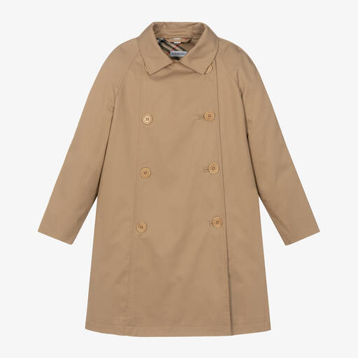 Burberry-Manteau beige en sergé de coton fille | Childrensalon