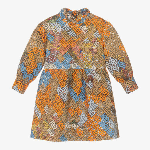 Burberry-Girls Beige & Orange TB Cotton Dress | Childrensalon