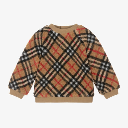 Burberry-Girls Beige Vintage Check Fleece Sweatshirt | Childrensalon