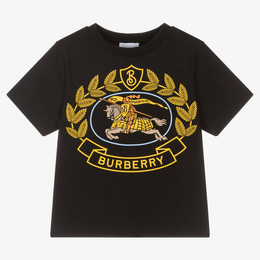Burberry-Girls Black Cotton Logo T-Shirt | Childrensalon