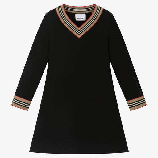 Burberry-Черное платье с фирменными полосками для девочек | Childrensalon