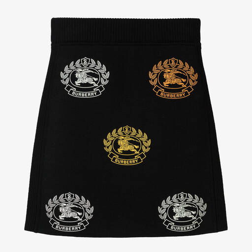 Burberry-Girls Black Wool Logo Skirt | Childrensalon