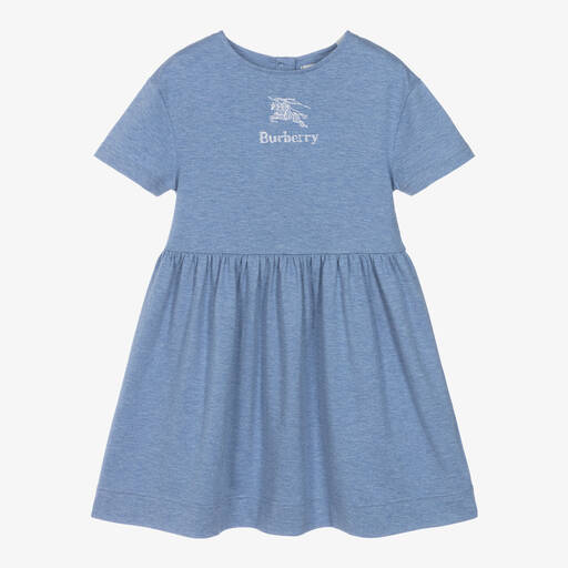 Burberry-Girls Blue Cotton Dress | Childrensalon