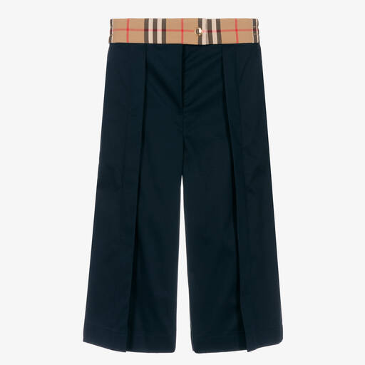 Burberry-Широкие синие брюки из хлопка | Childrensalon