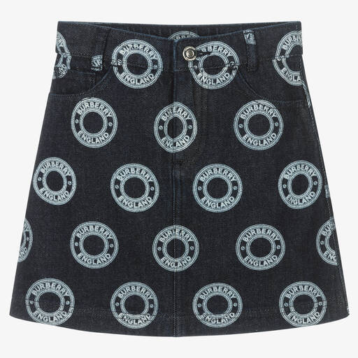 Burberry-Girls Blue Denim Logo Skirt | Childrensalon