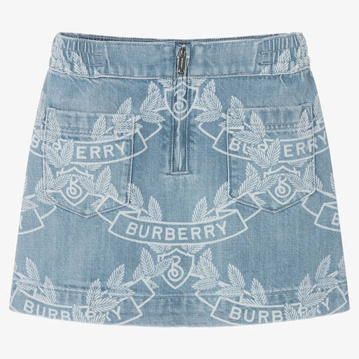Burberry-Girls Blue Oak Leaf Crest Skirt | Childrensalon