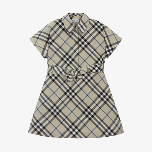 Burberry-Girls Grey Check Cotton Shirt Dress | Childrensalon