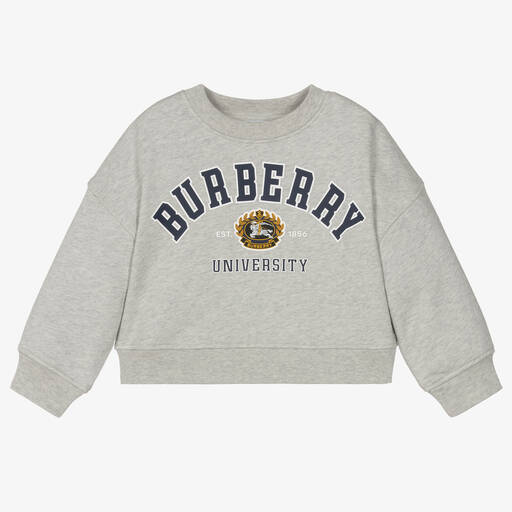 Burberry-Girls Grey Cotton Varsity Sweatshirt | Childrensalon