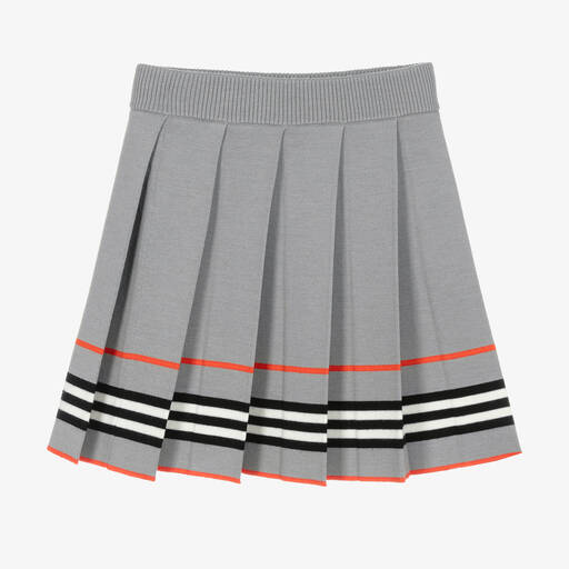 Burberry-Girls Grey Icon Stripe Wool Knit Skirt | Childrensalon