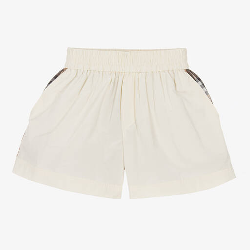 Burberry-Girls Ivory & Beige Check Shorts | Childrensalon