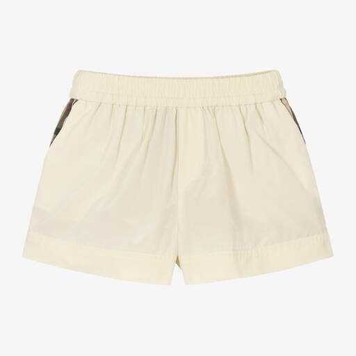 Burberry-Girls Ivory & Beige Checked Shorts | Childrensalon