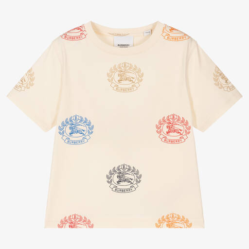 Burberry-Girls Ivory Cotton Logo T-Shirt | Childrensalon