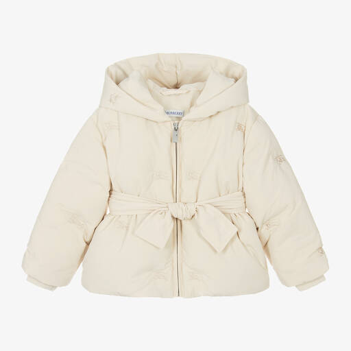 Burberry-Girls Ivory Hooded Down Padded Jacket | Childrensalon