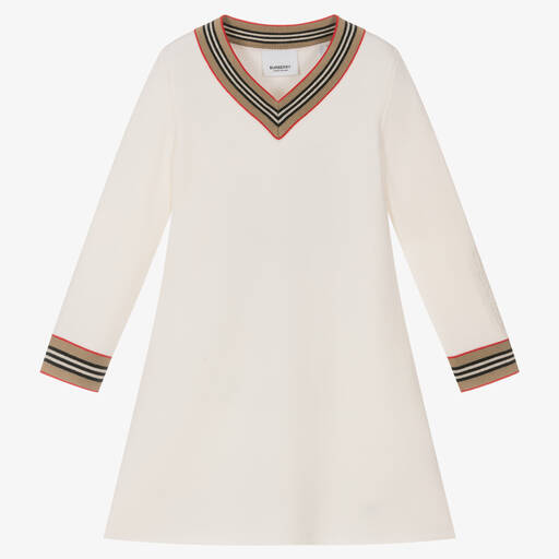 Burberry-Кремовое платье с фирменной полоской для девочек | Childrensalon